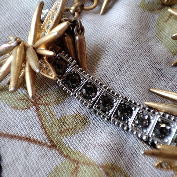 Oxidized Antique Brass Tone J. Crew Fireworks Firecracker Bracelet Spikes Stones - Picture 8 of 13